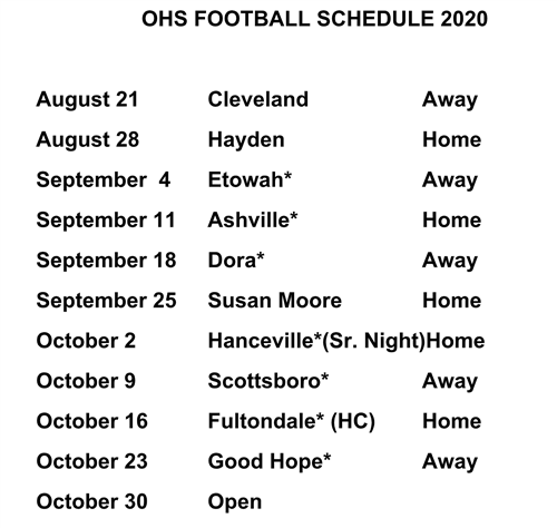 OHS Football Schedule 2020 
